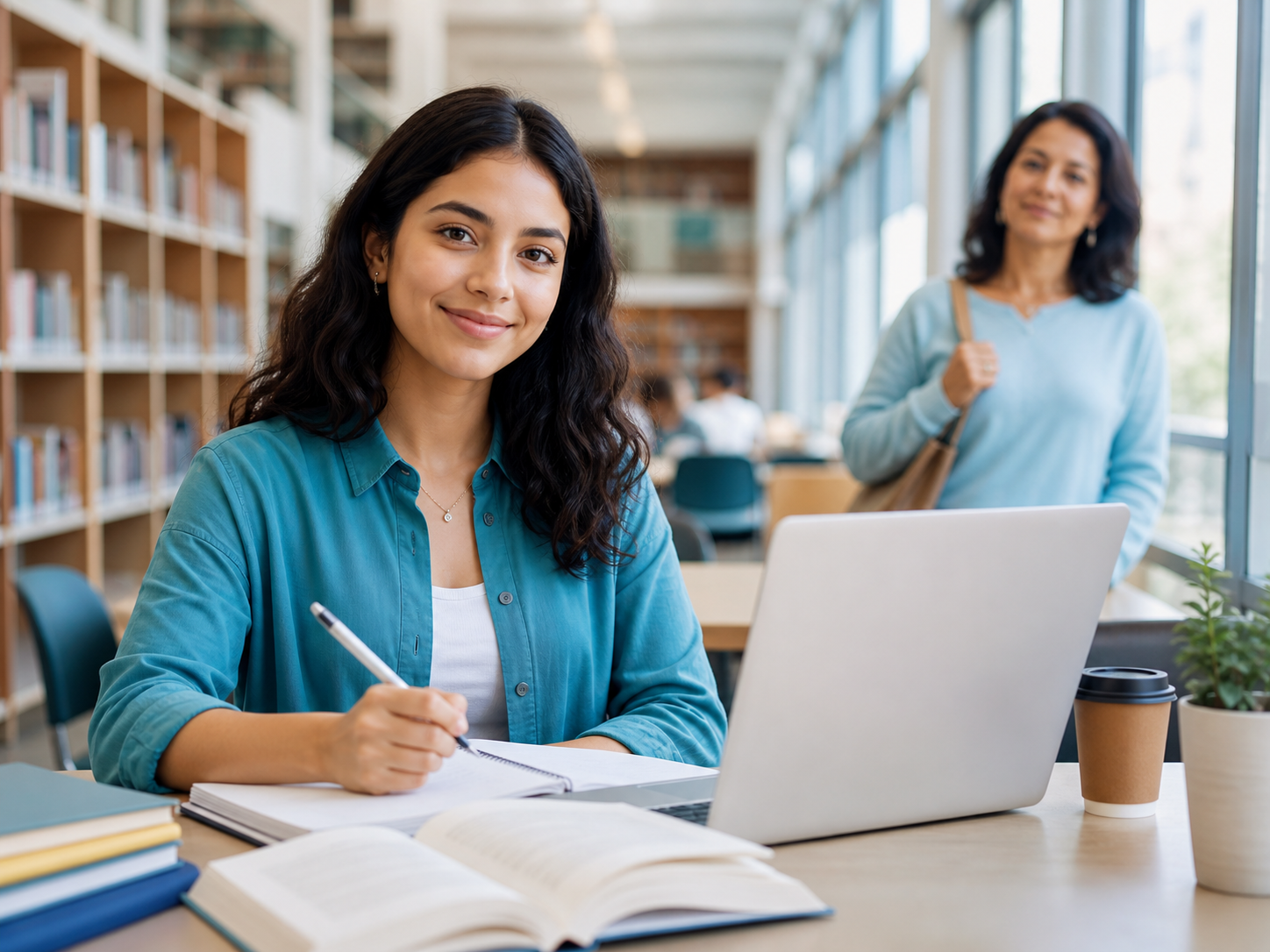 Estudiante universitaria respaldada por un plan educativo